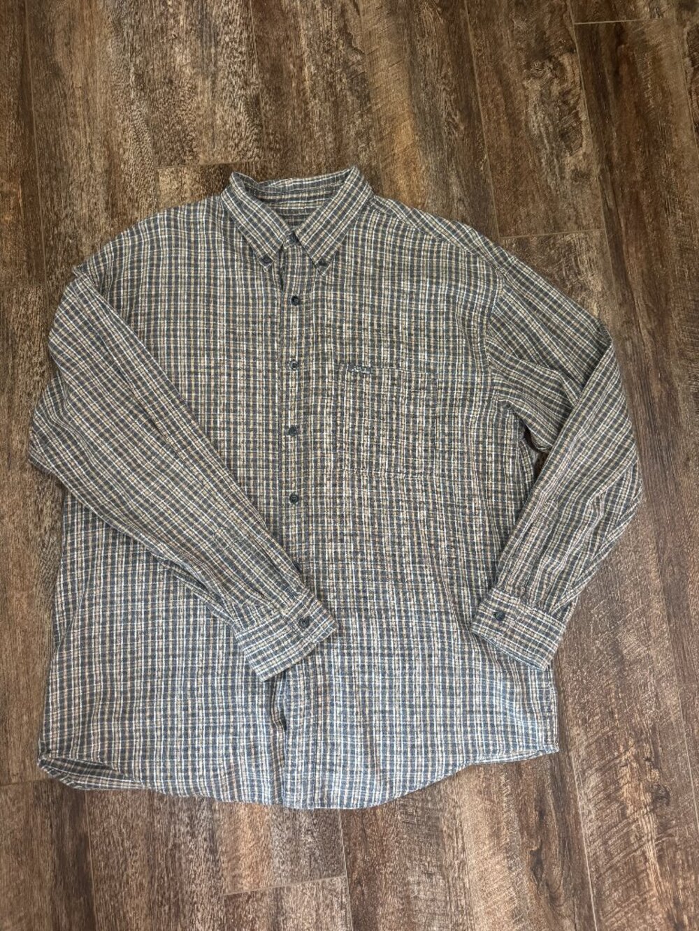 Chaps Gray Tan Plaid Long Sleeve Button Down Shirt Chest Pocket Size XL